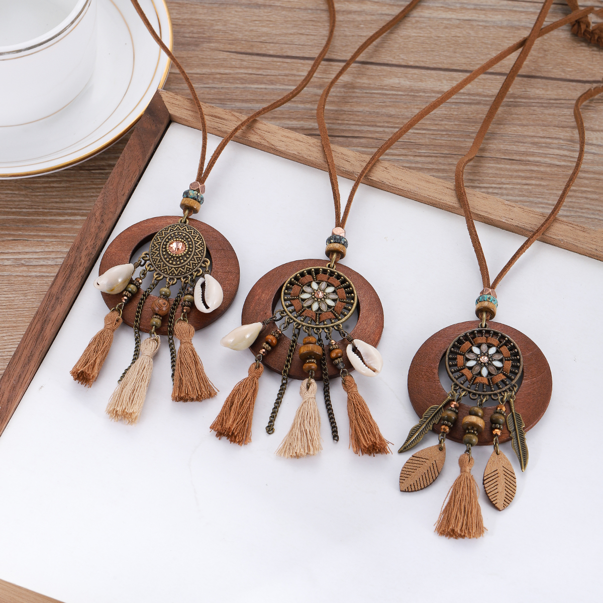 Ethnic Fashion Wear For Women - Retro Ethnic Round Wooden Long Sweater