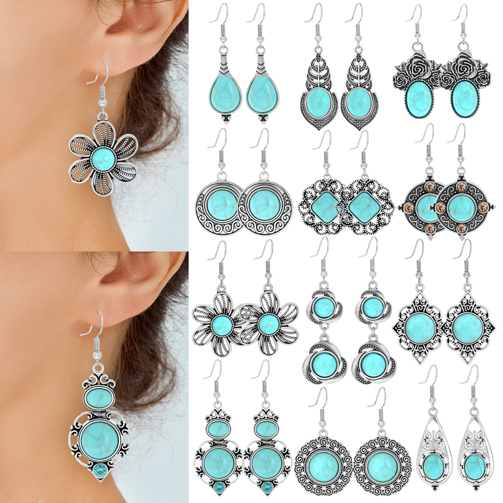 Ethnic Fashion Wear For Women - Ethnic Style Drop Earrings with Turquoise