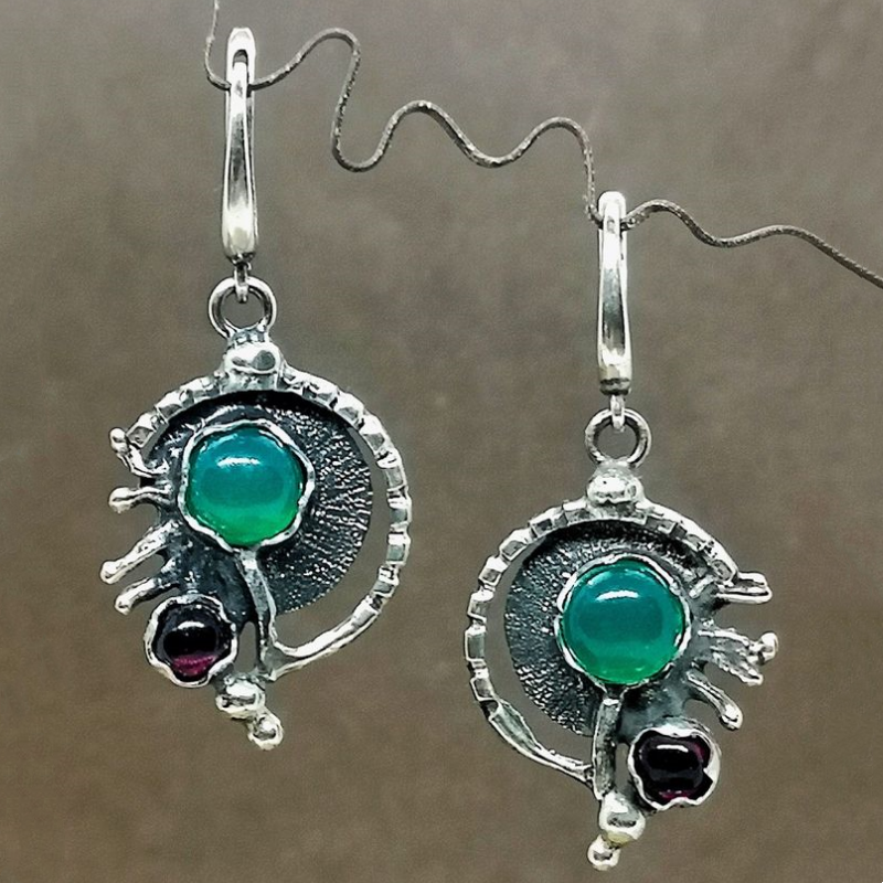 Ethnic Fashion Wear For Women - Ethnic Silver Color Inlaid Green Purple
