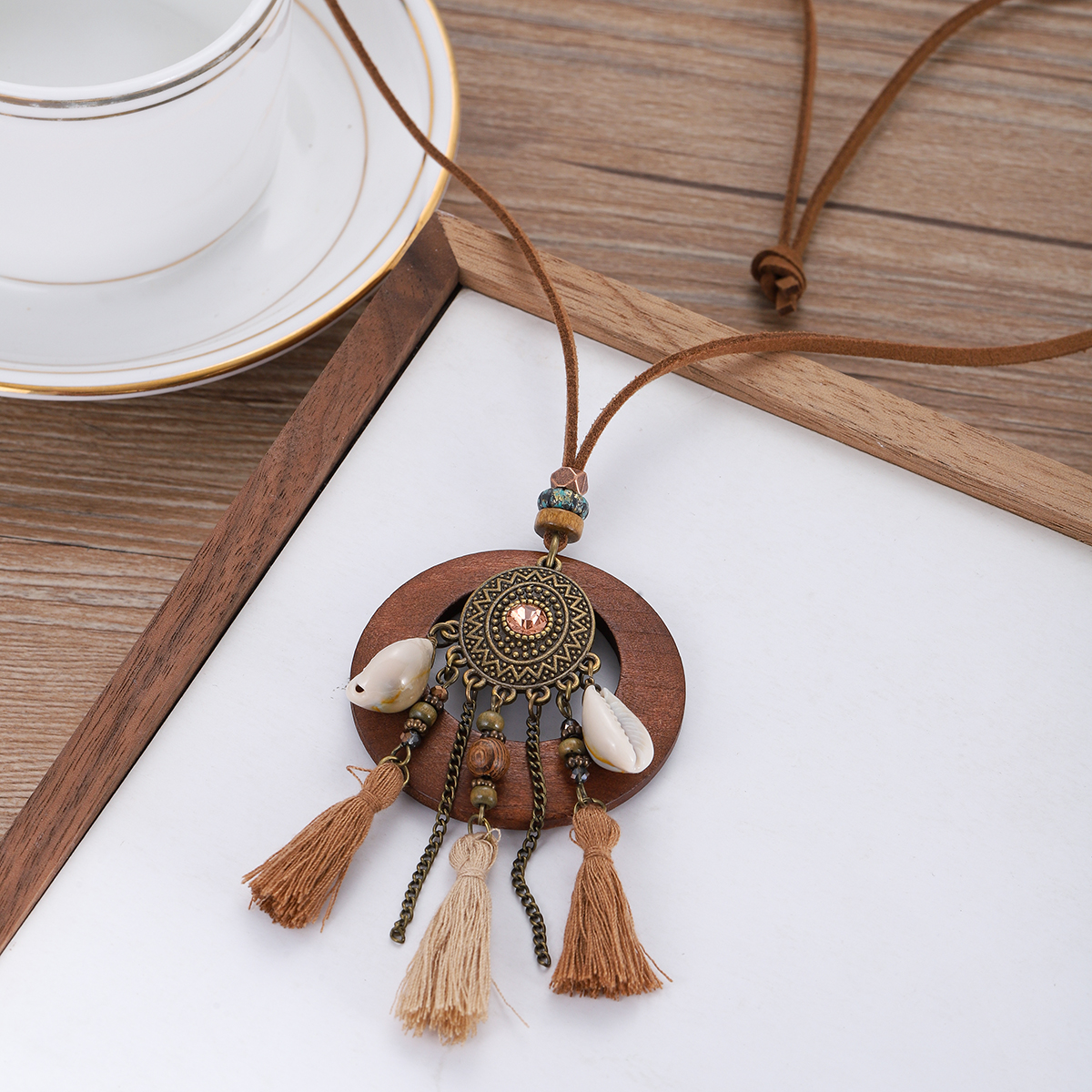 Retro Ethnic Round Wooden Long - Ethnic Fashion Wear For Women ulasan dan harga