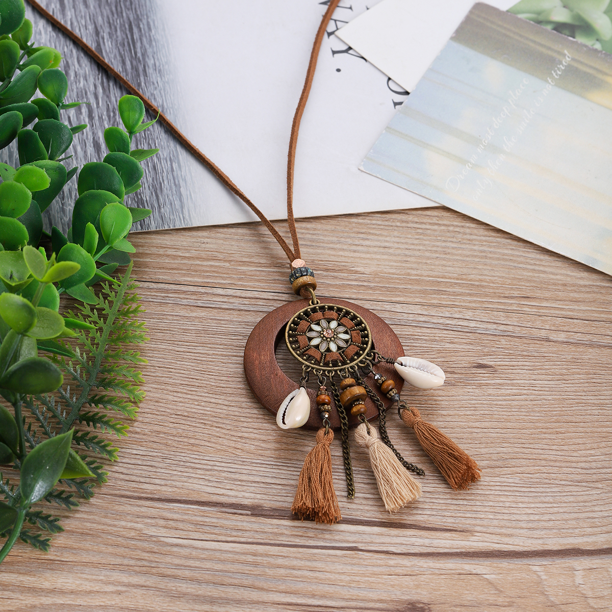 Retro Ethnic Round Wooden Long - Ethnic Fashion Wear For Women ulasan dan harga