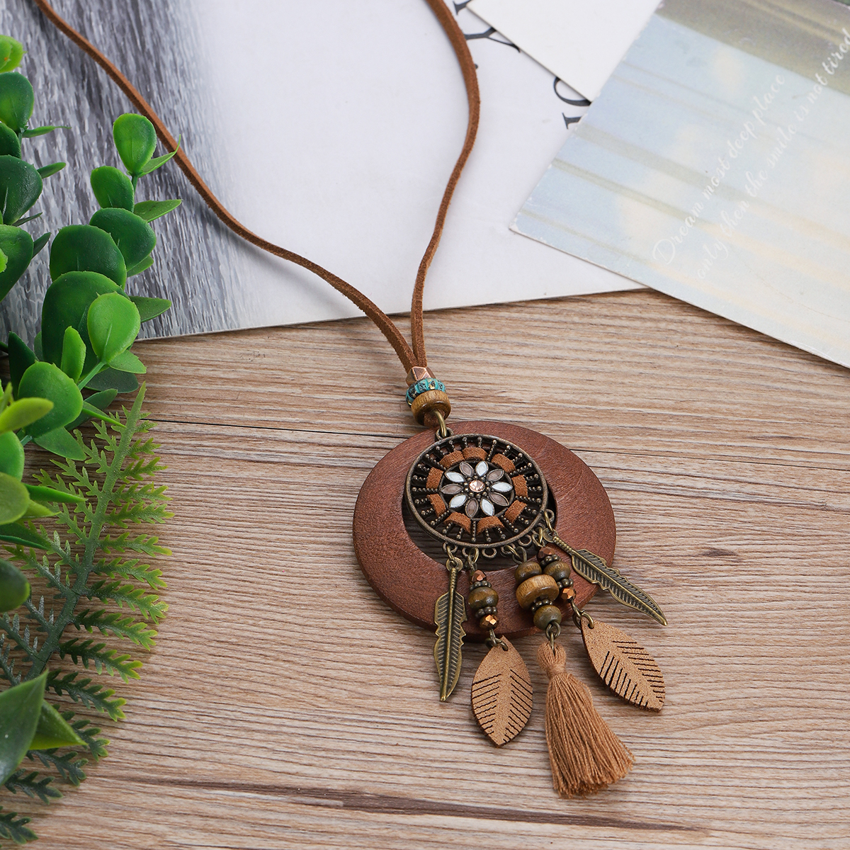 Retro Ethnic Round Wooden Long - Ethnic Fashion Wear For Women ulasan dan harga