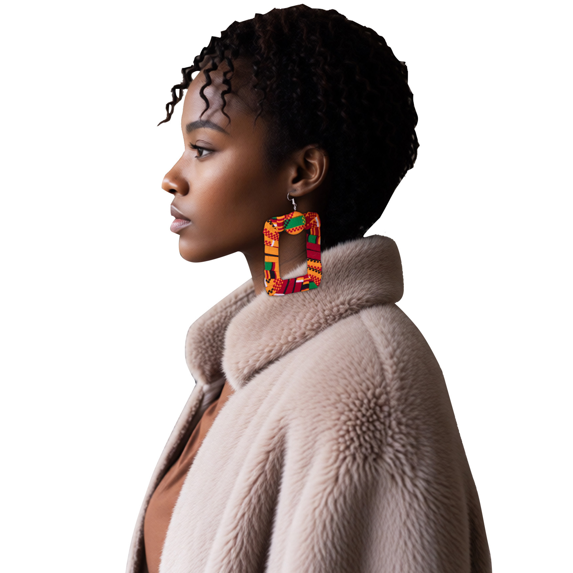 African Wax Print Square Hoop  - Ethnic Fashion Wear For Women ulasan dan harga